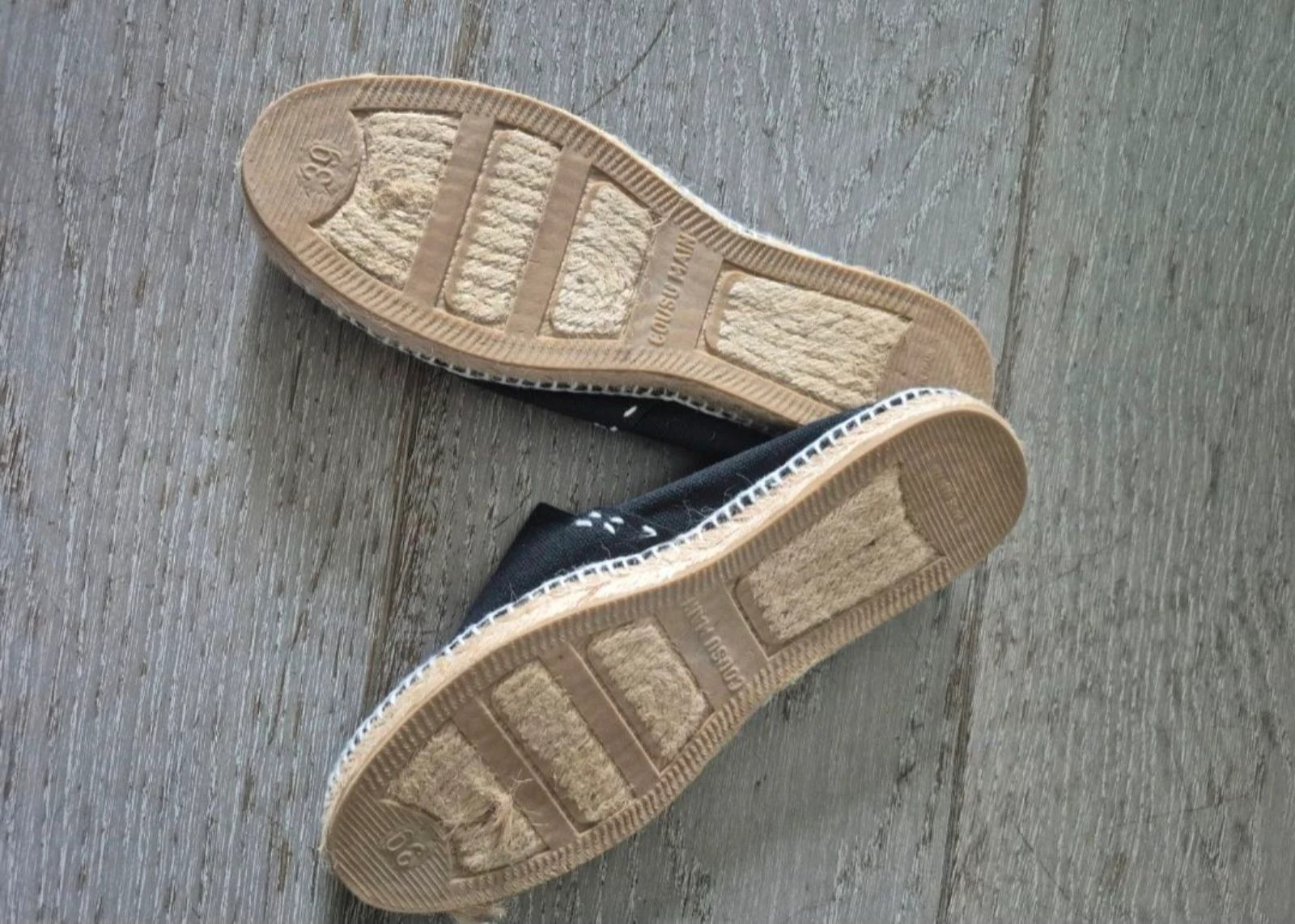 Zwarte platte espadrilles met bandjes. Handgenaaid. Maat 39 – photo 5